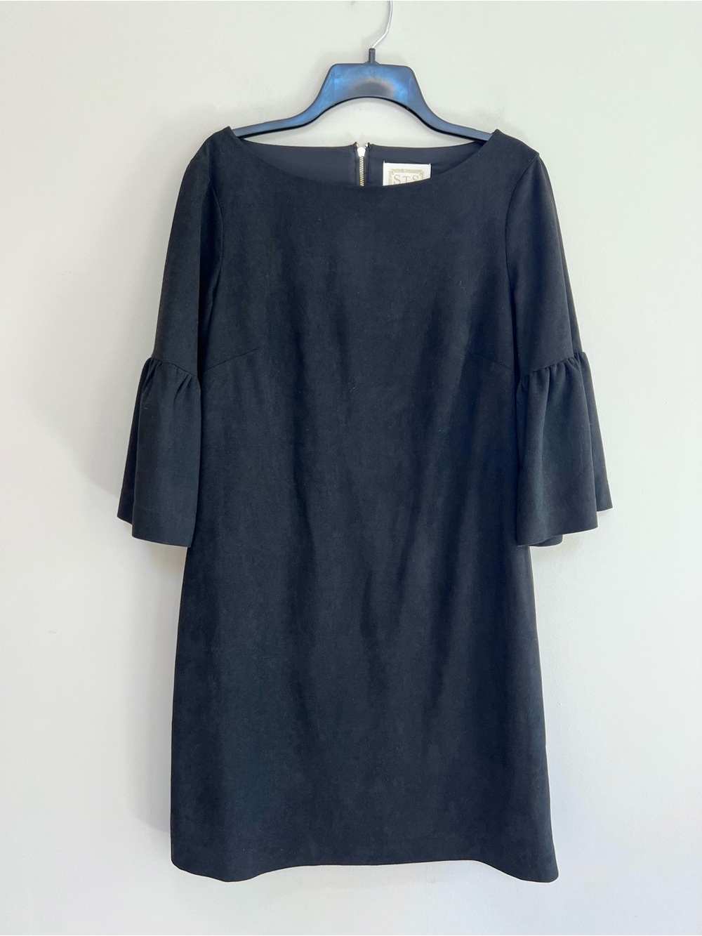 Sail to Sable NWOT Faux Suede Half Bell Sleeve Mini Dress in Black, size 10